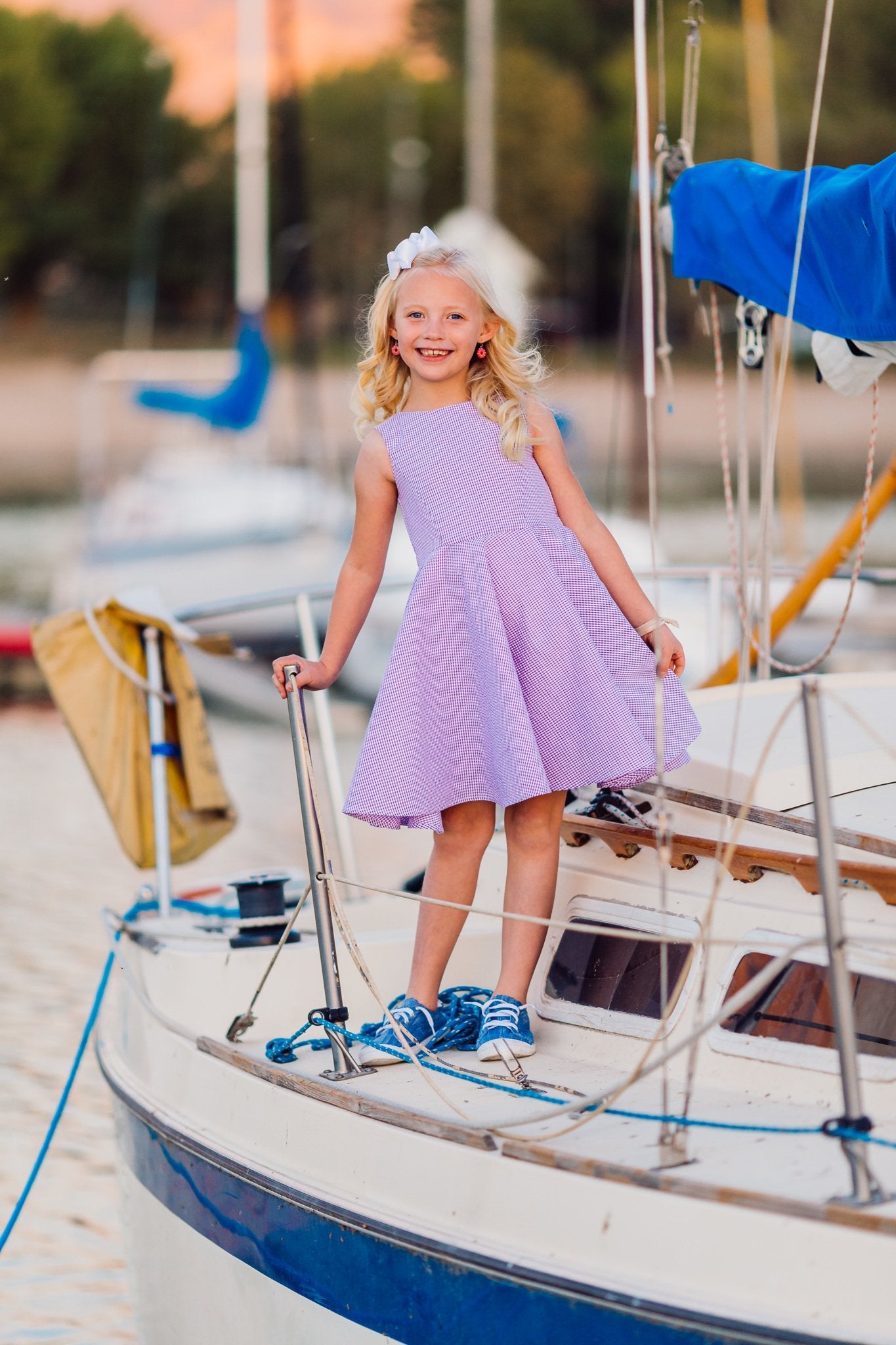 Go Anywhere Dress in Purple Seersucker