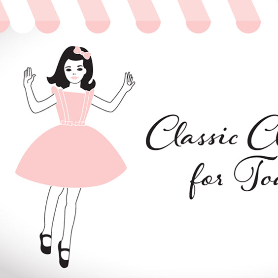 Classic Girl Clothing logo of little girl in pink dress