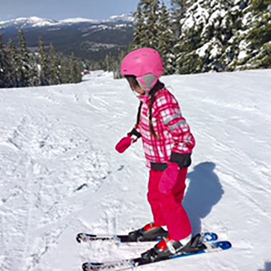 Founder of Classic Girl's daughter in pink ski outfit