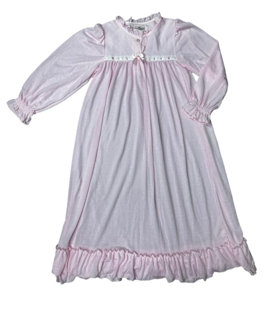 Girls Vintage Inspired Longsleeeve Nightgown in Pink with Pink Ribbon Inlay