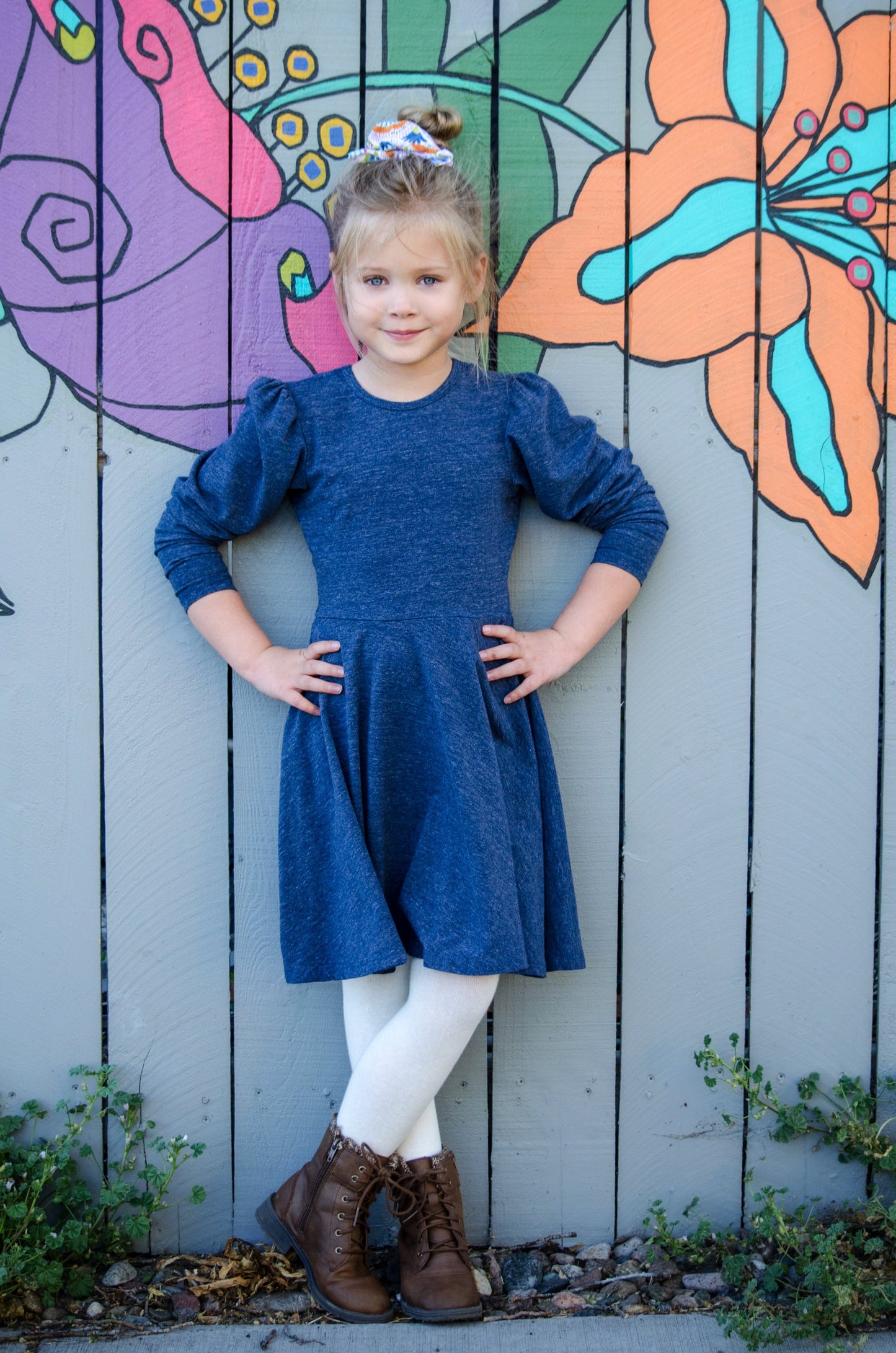 Alexis Long Sleeve T-Shirt Dress in Blue