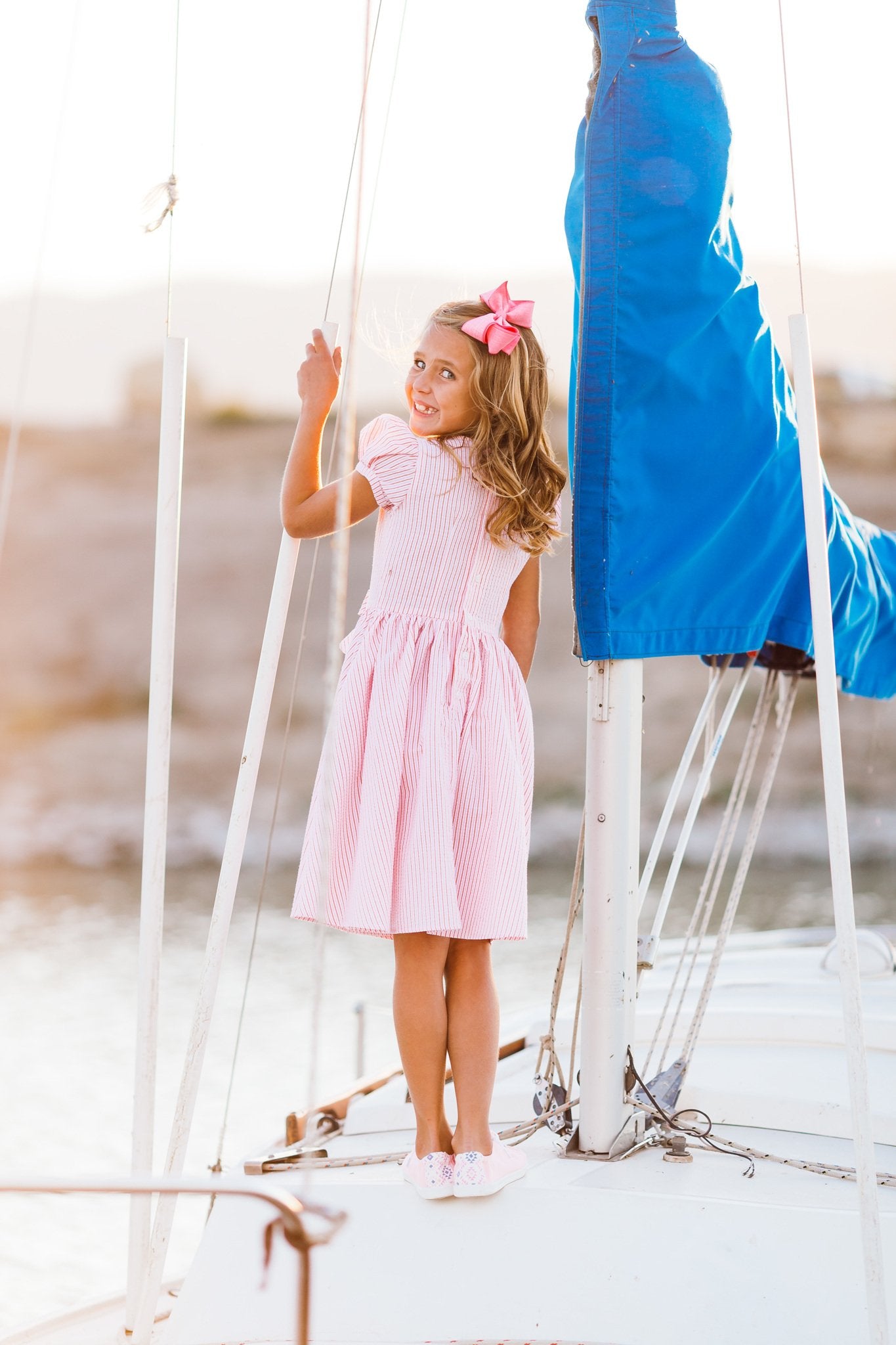 Picnic Dress in Red, White & Blue Seersucker