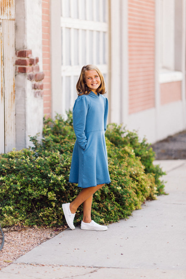 Piper Hoodie Dress in Blue