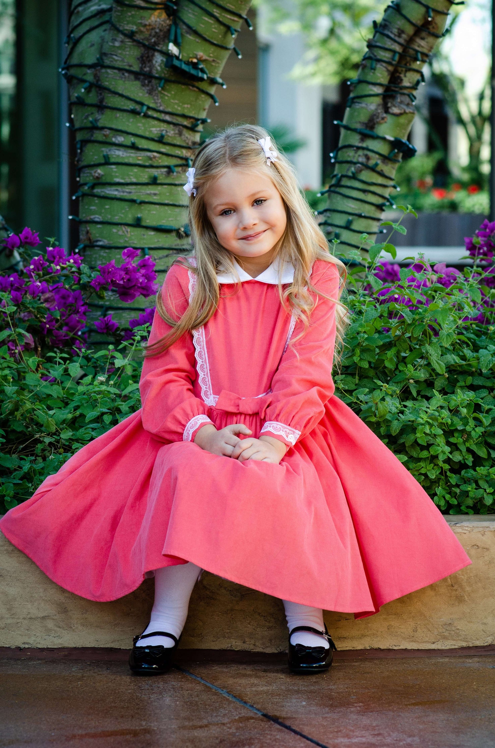 Payton Dress in Coral Classic Girl Clothing